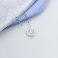 Colar Corrente Veneziana 45cm Coração Cravejado Em Prata 925 Cor Branco Foto mini 3