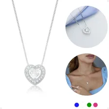 Colar Corrente Veneziana 45cm Coração Cravejado Em Prata 925 Cor Branco Foto mini 1