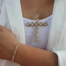 Colar Crucifixo Grande Quadrada Zircônia Folheado A Ouro 18k Foto mini  2