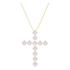 Colar Crucifixo Grande Quadrada Zircônia Folheado A Ouro 18k Foto  mini 1