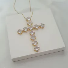 Colar Crucifixo Grande Quadrada Zircônia Folheado A Ouro 18k Foto mini  3
