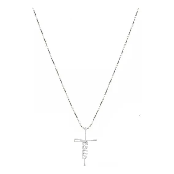Colar Cruz Crucifixo Escrito Jesus Prata 925 Cor Prateado Foto 1