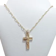 Colar Cruz Crucifixo Jesus Masculino Zirconia Banhado Ouro Cor Dourado Foto mini 1