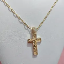 Colar Cruz Crucifixo Jesus Masculino Zirconia Banhado Ouro Cor Dourado Foto mini 2