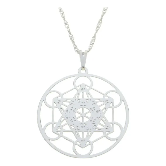 Colar Cubo De Metatron 30mm - Sunshine Cristais Cor Prata Foto 1