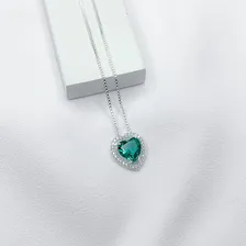 Colar De Prata 925 Coração Verde Turmalina Cravejado Cor Prateado Foto mini 4