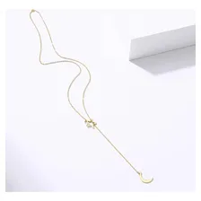 Colar Dourado Feminino Lua Estrela Aço Inoxidável Casamento Foto mini 3