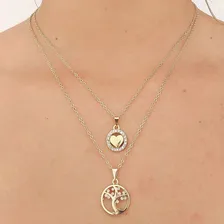 Colar Duplo Árvore Da Vida Com Coração Folheado Ouro 18k Unidades Por Kit 1 Foto mini  3