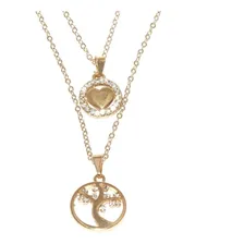 Colar Duplo Árvore Da Vida Com Coração Folheado Ouro 18k Unidades Por Kit 1 Foto mini  2