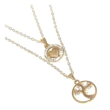 Colar Duplo Árvore Da Vida Com Coração Folheado Ouro 18k Unidades Por Kit 1 Foto  mini 1
