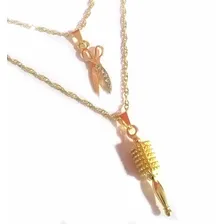 Colar Duplo Escova Tesoura Cabeleireira Folheado A Ouro 18k Cor Dourado Foto  mini 1