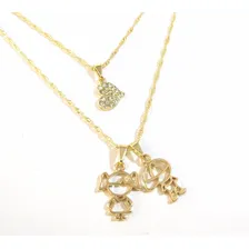 Colar Duplo Filhos De Casal + Pingente Cachorro Folheado!! Cor Dourado Foto mini 2