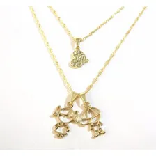 Colar Duplo Filhos De Casal + Pingente Cachorro Folheado!! Cor Dourado Foto mini 3