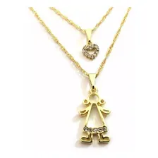 Colar Duplo Menina Filha Criança Garota Folheado 18k Foto mini 1