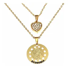 Colar Duplo Profissões Economia Folheado A Ouro Cor Dourado Foto mini 2