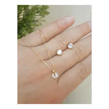 Colar E Brinco Ponto De Luz De Zircônoa Banhado A Ouro 18k Foto mini  2