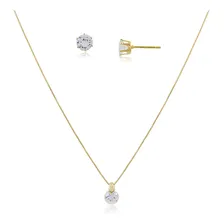 Colar E Brinco Ponto De Luz De Zircônoa Banhado A Ouro 18k Foto  mini 1