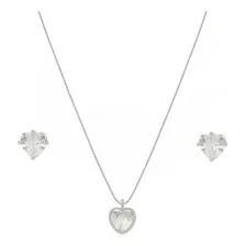 Colar E Brincos Feminino De Corações Maciça 925 Cor Prateado Foto  mini 1