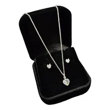 Colar E Brincos Feminino Prata 925 Pura Ponto De Luz Coração Cor Prateado Foto  mini 1