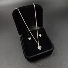 Colar E Brincos Feminino Prata 925 Pura Ponto De Luz Coração Cor Prateado Foto mini 4