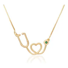 Colar Estetoscópio Médico Medicina Enfermagem Cor Dourado Foto  mini 1