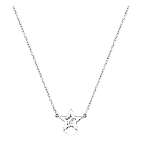 Colar Estrela Com Diamante Delicado Em Ouro Branco 18k Foto 1