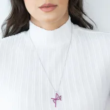 Colar Fé Cravejado Vinho Ródio Branco Cor Prateado Foto mini  2