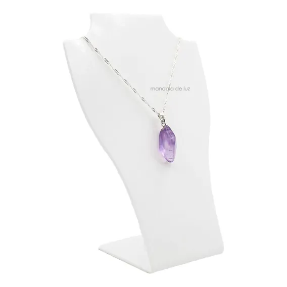 Colar Feminino Ametista Pedra Cristal Natural Folheado Cor Lilás Foto 1