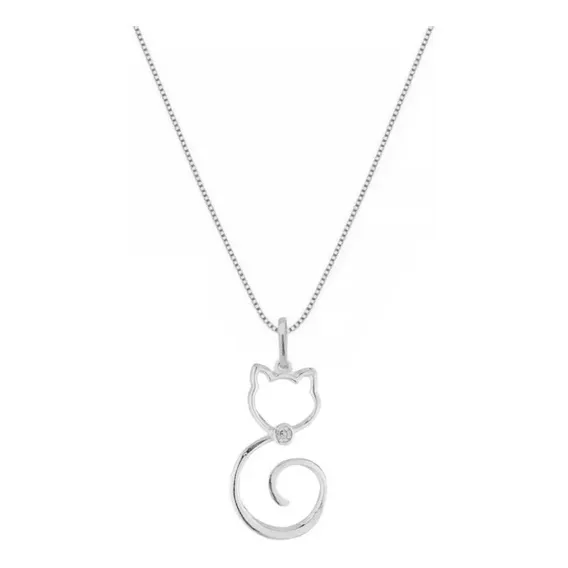 Colar Feminino Gatinho Prata 925 Cor Prateado Foto 1