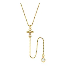 Colar Feminino Gravata Cruz Ponto De Luz Banhado A Ouro 18k Foto mini 1