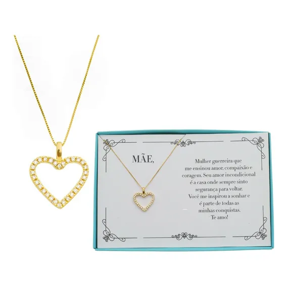 Colar Feminino Ouro 18k Folheado Presente Natal Mãe Cor Colar Coração Foto 1