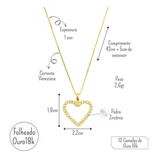 Colar Feminino Ouro 18k Folheado Presente Natal Mãe Cor Colar Coração Foto mini 2