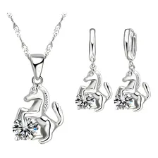 Colar Feminino Prata 925 Brincos Cavalo Pedra Zircônia 356 Cor Prateado Foto  mini 1
