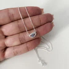 Colar Feminino Prata 925 Legítima Olho Grego Cravejado Azul Foto mini 4