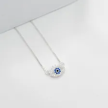 Colar Feminino Prata 925 Legítima Olho Grego Cravejado Azul Foto mini  2