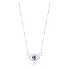 Colar Feminino Prata 925 Legítima Olho Grego Cravejado Azul Foto  mini 1