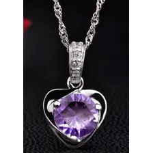 Colar Feminino Prata Folheado Ametista Pedra Roxa + Brincos Cor Prateado Foto mini 4