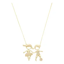 Colar Filhos Casal Pedras Zirconias Semi Joias Banhado Ouro Cor Dourado Foto mini 1