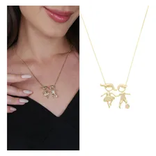 Colar Filhos Casal Pedras Zirconias Semi Joias Banhado Ouro Cor Dourado Foto mini 2