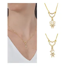 Colar Filhos Com Pingente Menina Ou Menino Banhado A Ouro Cor Dourado Foto mini  2