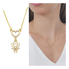 Colar Filhos Com Pingente Menina Ou Menino Banhado A Ouro Cor Dourado Foto  mini 1