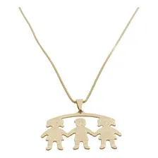Colar Filhos Trio Duas Meninas E Um Menino Liso Banhado Ouro Foto mini 1