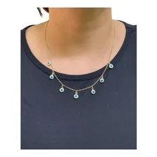 Colar Gargantilha Folheado A Ouro Olho Grego 45cm Semijoias Foto mini 4