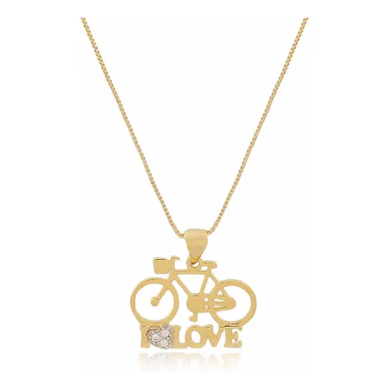 Colar Gargantilha Pingente Ciclista Bike Banhado À Ouro 18k Cor Dourado Foto 1