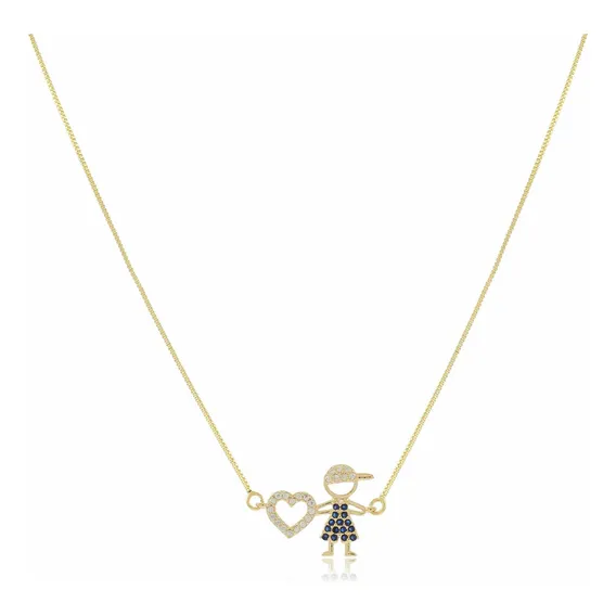 Colar Gargantilha Pingente Filho Menino Banhado A Ouro 18k Foto 1