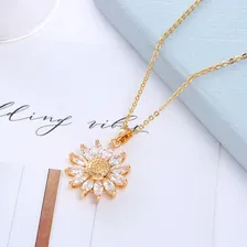 Colar Girassol Flor Eterna Caixa Presente Namorada Mulher Cor Dourado Foto mini  2
