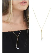 Colar Gravata Com Duas Zirc么nias Presente Fashion Banhado Foto mini 2