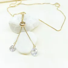 Colar Gravata Com Duas Zirc么nias Presente Fashion Banhado Foto mini 4