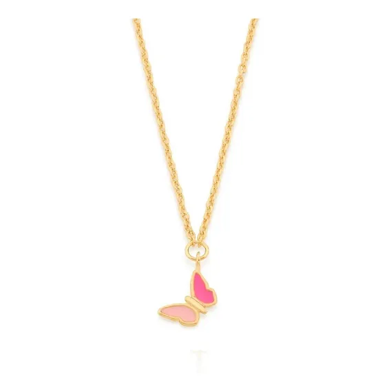 Colar Infantil Rommanel Folheado A Ouro 18k Borboleta Rosa Foto 1