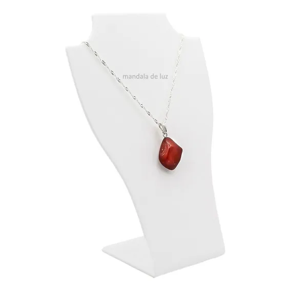 Colar Jaspe Vermelho Cristal Folheado A Prata Pedra Natural Foto 1
